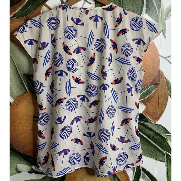 Talbots Petites MP Sleeveless Summer Umbrella Print Semi Sheer Blouse Pleated - Picture 5 of 5